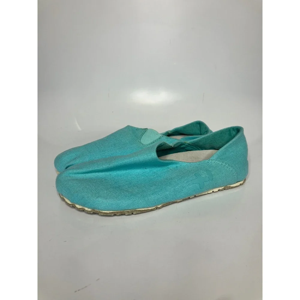 OTZShoes Espadrille Flats Womens 40 Turquoise Excellent Linen Slip On Cork Lite